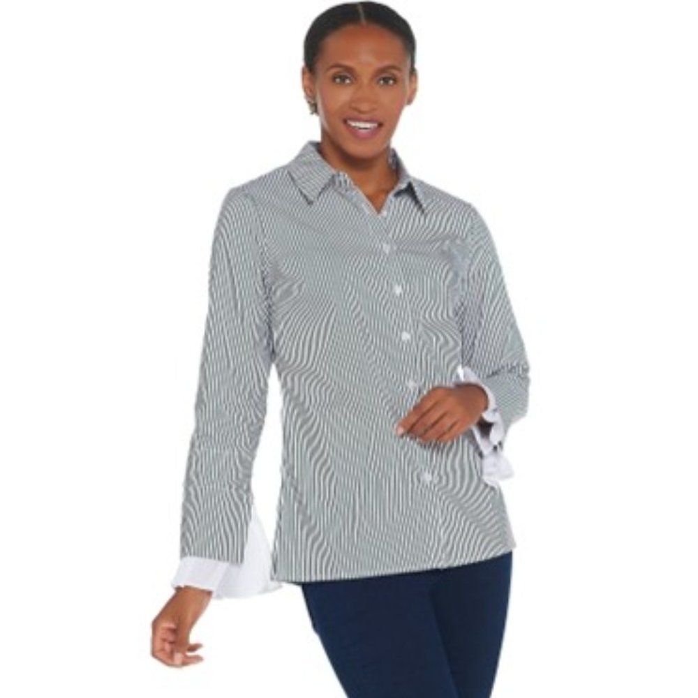 Brooke Shields Timeless Button Front Shirt w/ Flare Sleeve